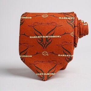 Vintage Harley Davidson x Ralph Marlin Silk Tattoo Neck Tie Brick Red Mens